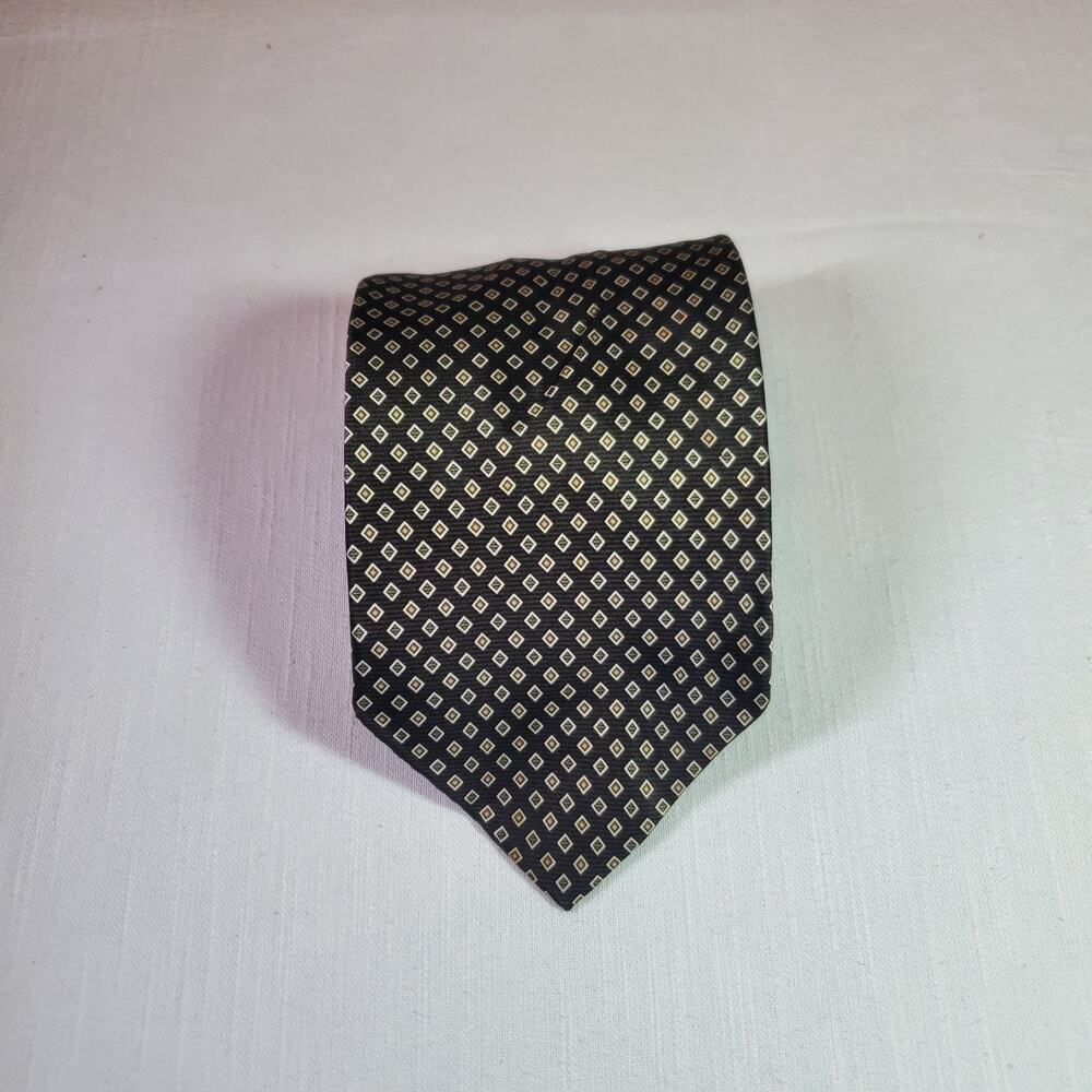 Dimoggio Mens Silk Necktie Black Grey Geometric Patterned Suit Dress Tie Classic